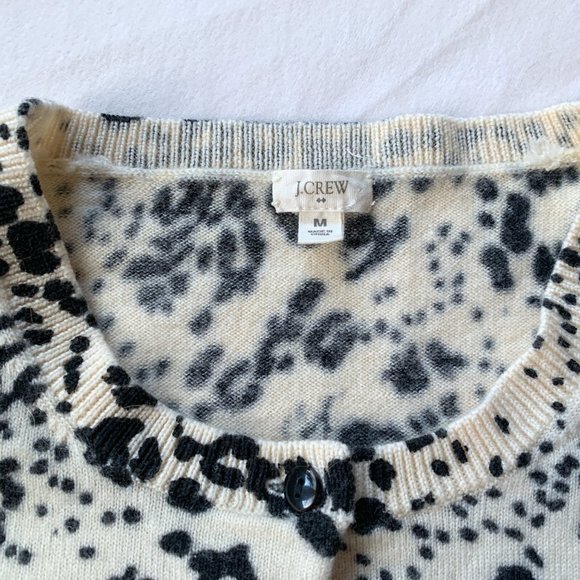 J. Crew | 100% Merino Wool Black & White Animal Print Cardigan - Picture 5 of 8